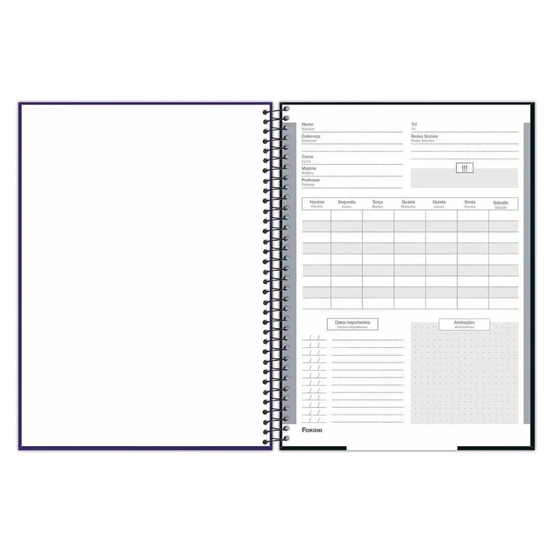 Caderno Universitário Espiral Cliff Foroni Gato Roxo 20 Matérias
