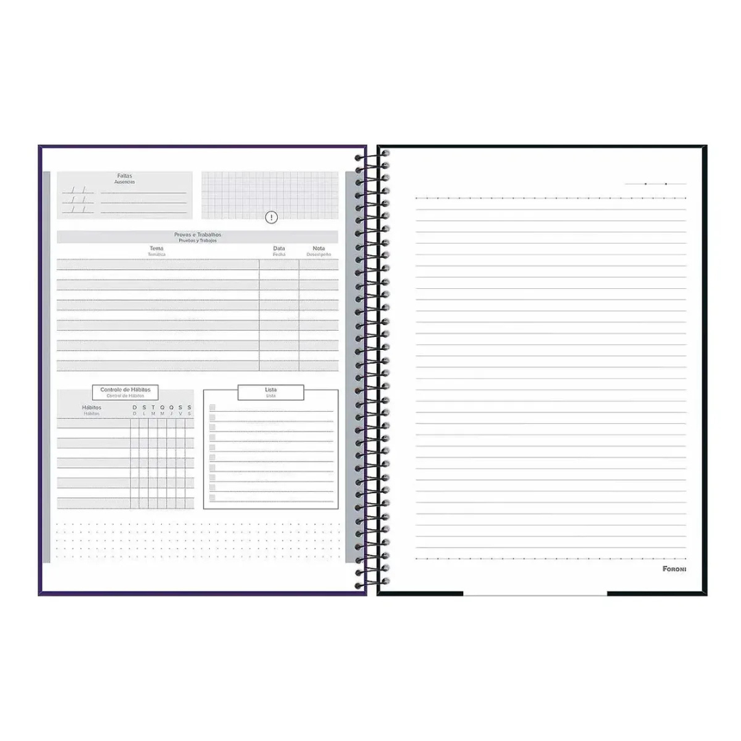 Caderno Universitário Espiral Cliff Foroni Gato Roxo 20 Matérias