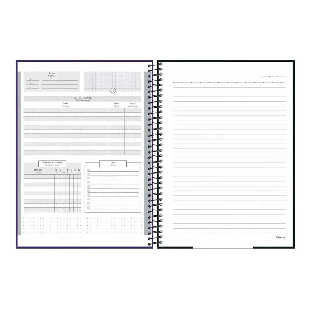 Caderno Universitário Espiral Cliff Foroni Gato Roxo 20 Matérias