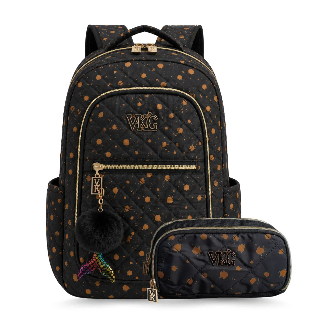 Kit Mochila de Costas Vkg Preta e Laranja com Estojo