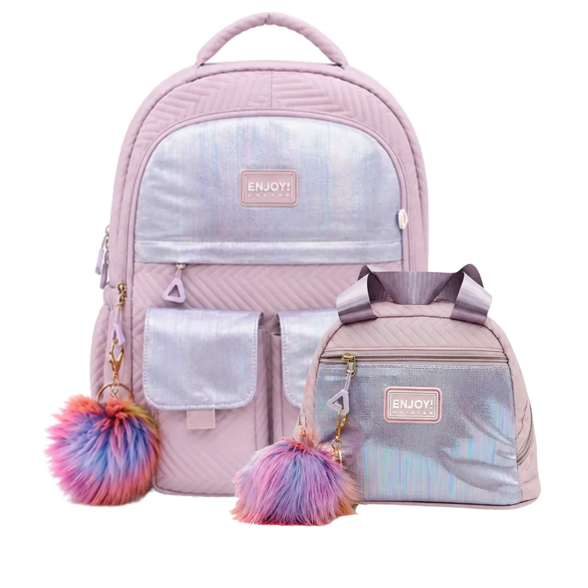 Kit Mochila de Costas Enjoy Lilas com Lancheira Térmica