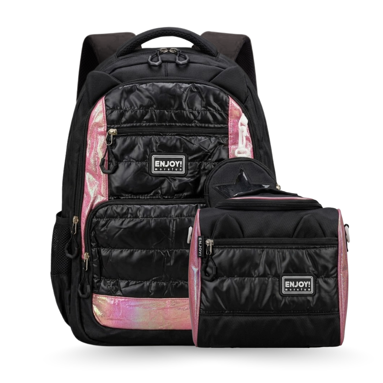 Kit Mochila de Costas Enjoy Preta com Lancheira Térmica