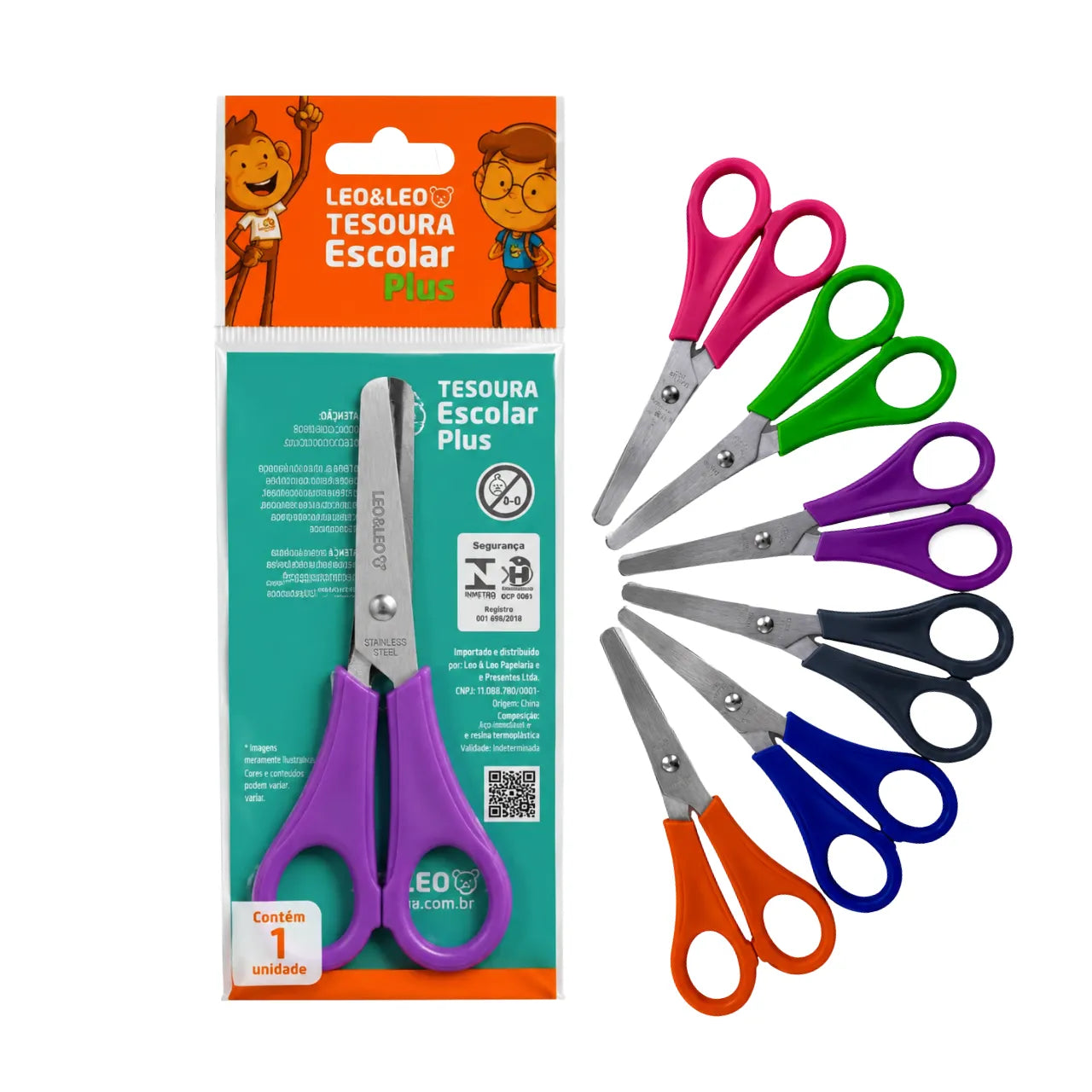 Tesoura Escolar Inox Plus Roxa Leo e Leo