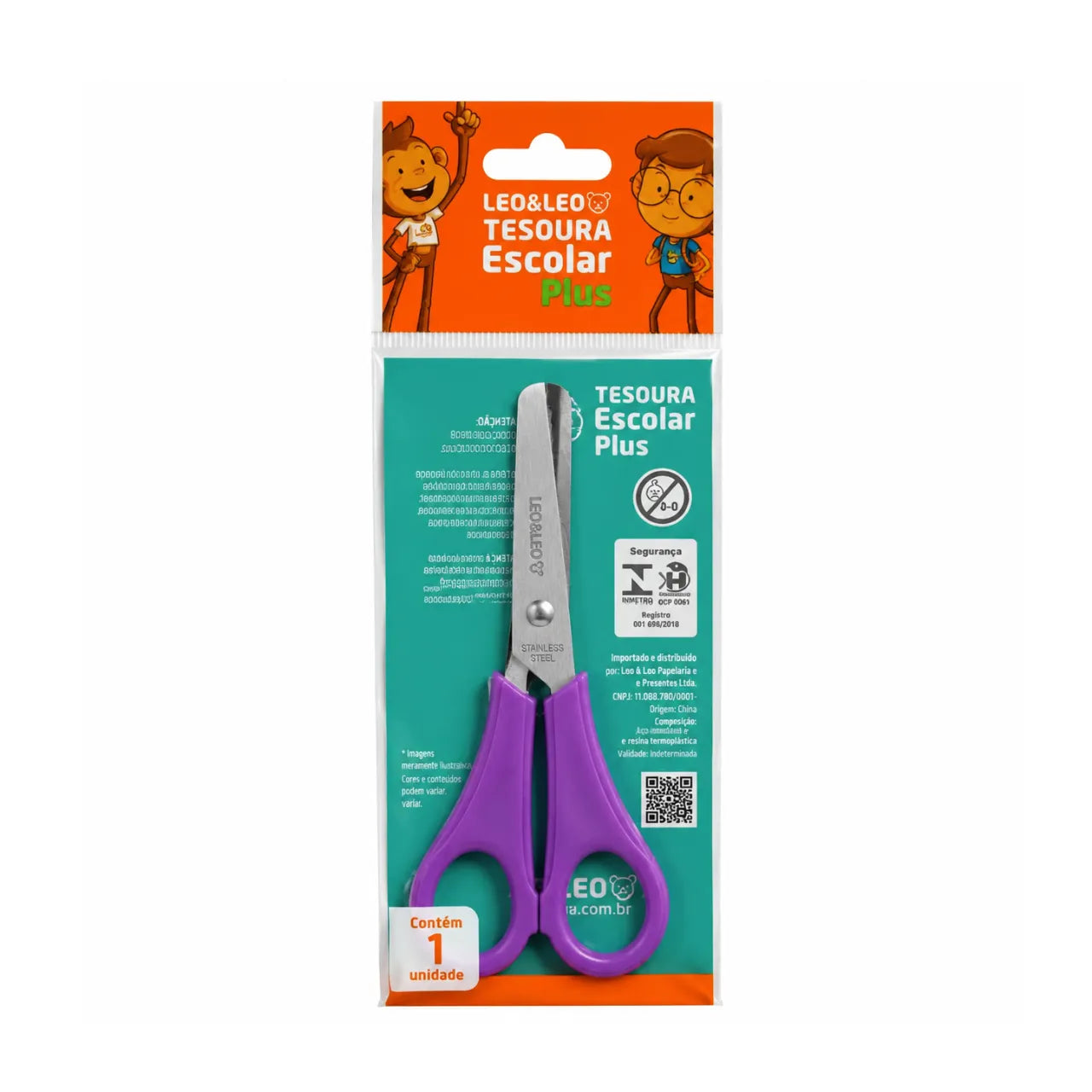 Tesoura Escolar Inox Plus Roxa Leo e Leo