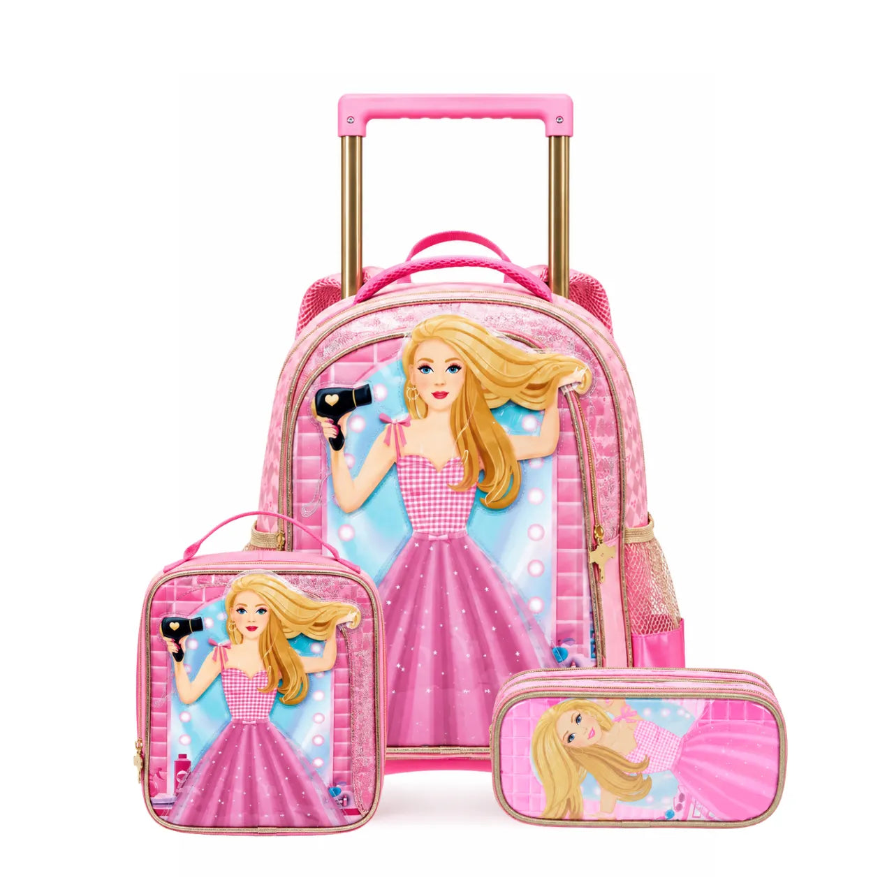 Kit Mochila de Rodas Princesa Fashion com Lancheira e Estojo
