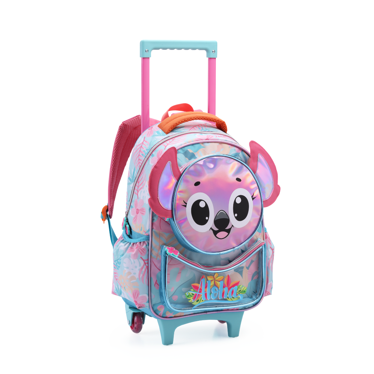 Kit Mochila de Rodas Aloha Rosa com Lancheira e Estojo