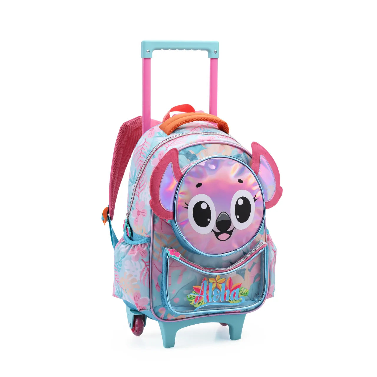 Kit Mochila de Rodas Aloha Rosa com Lancheira e Estojo