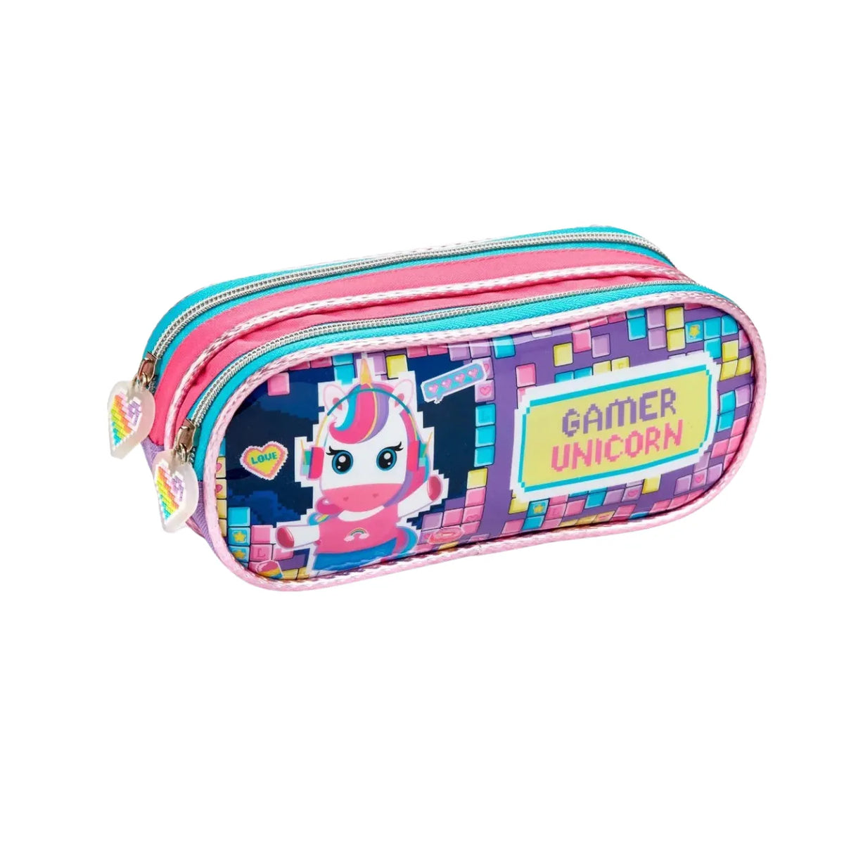 Kit Mochila de Rodas Unicórnio Gamer com Lancheira e Estojo