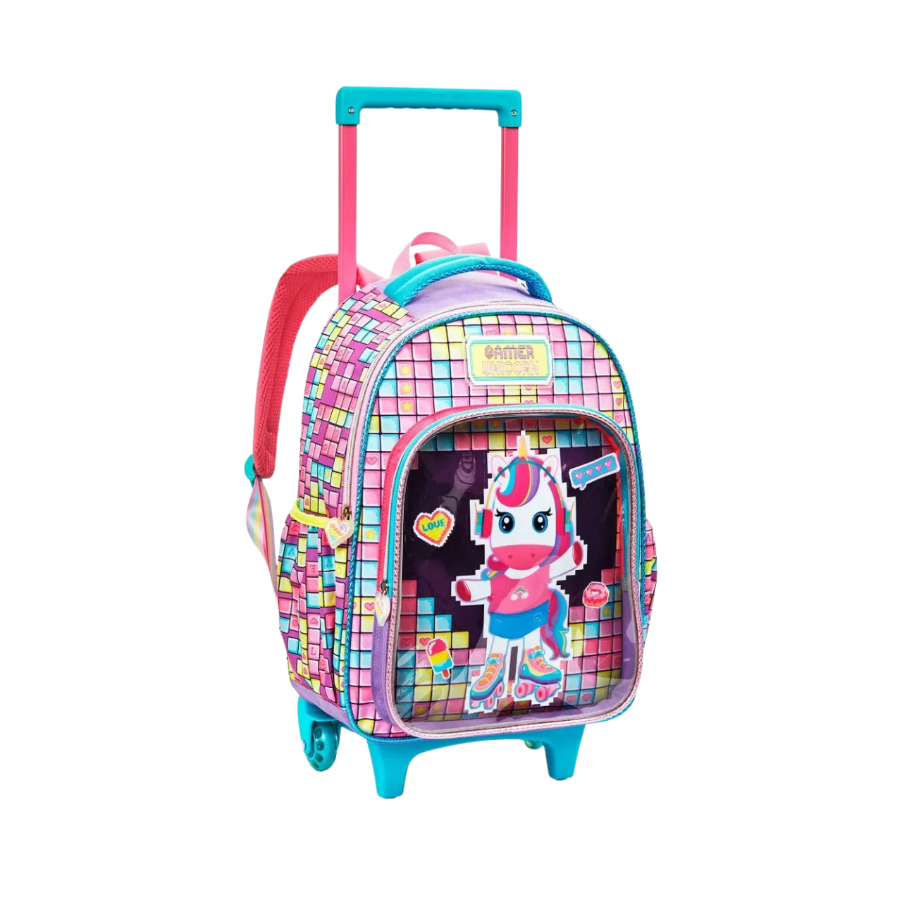Kit Mochila de Rodas Unicórnio Gamer com Lancheira e Estojo