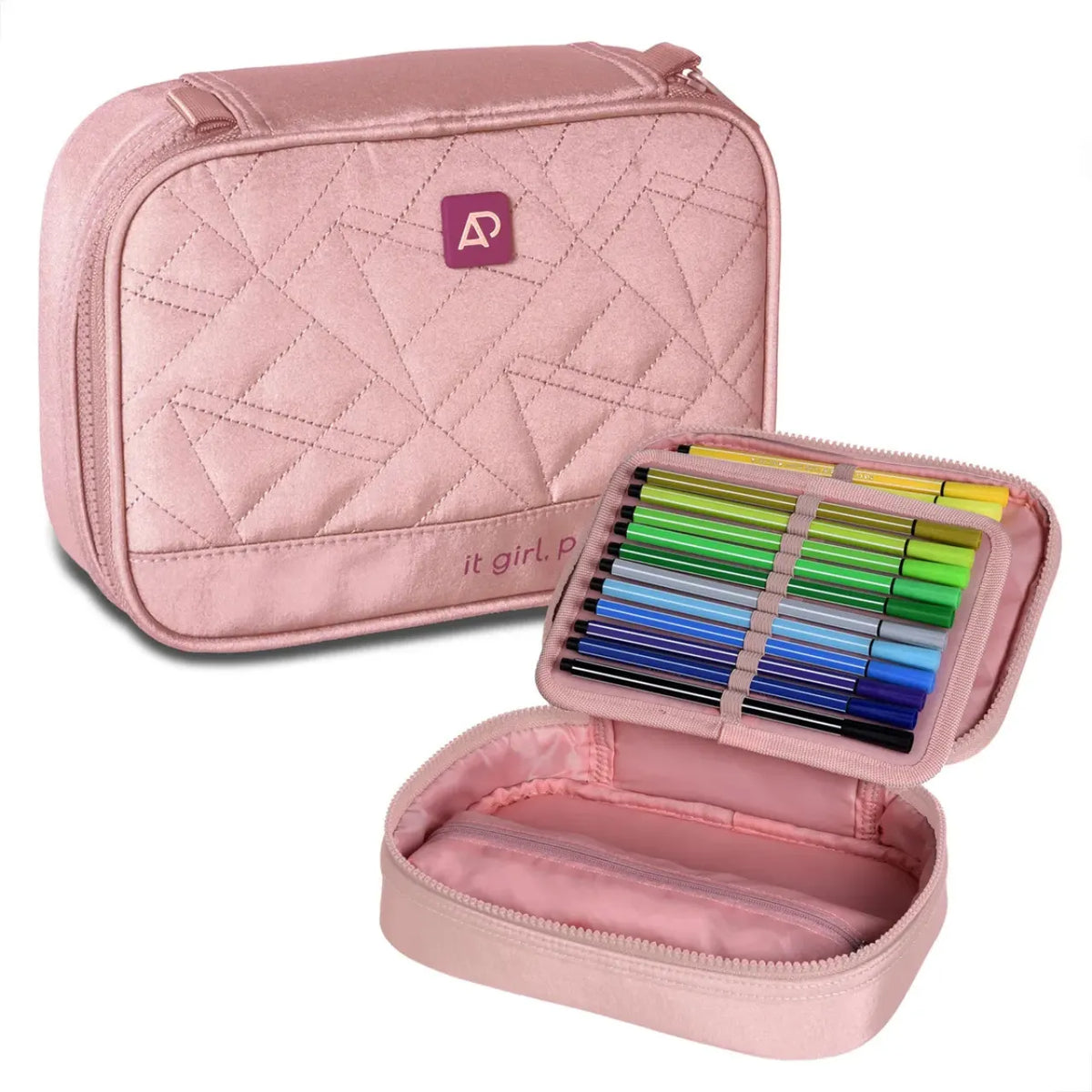 Kit Mochila De Rodas Juvenil Rosa Alice Palucci com Lancheira e Estojo Box