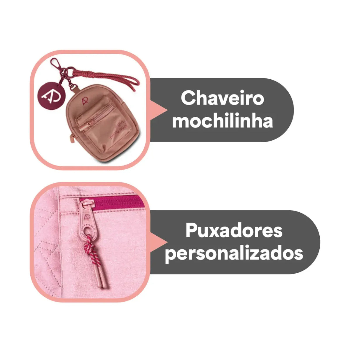 Kit Mochila De Rodas Juvenil Rosa Alice Palucci com Lancheira e Estojo Box