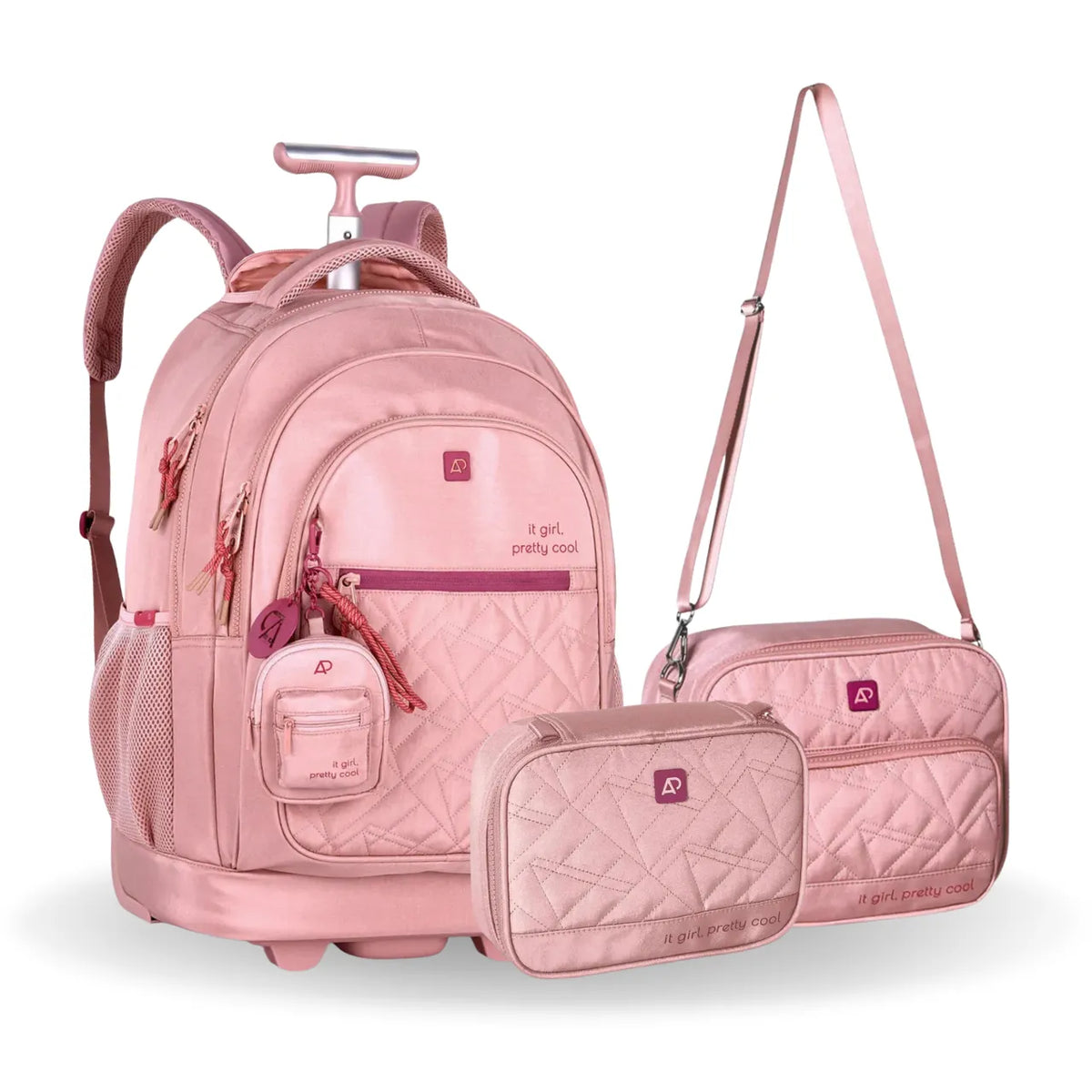 Kit Mochila De Rodas Juvenil Rosa Alice Palucci com Lancheira e Estojo Box