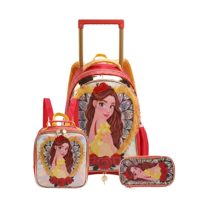 Kit Mochila de Rodas Princesa Flores com Lancheira e Estojo