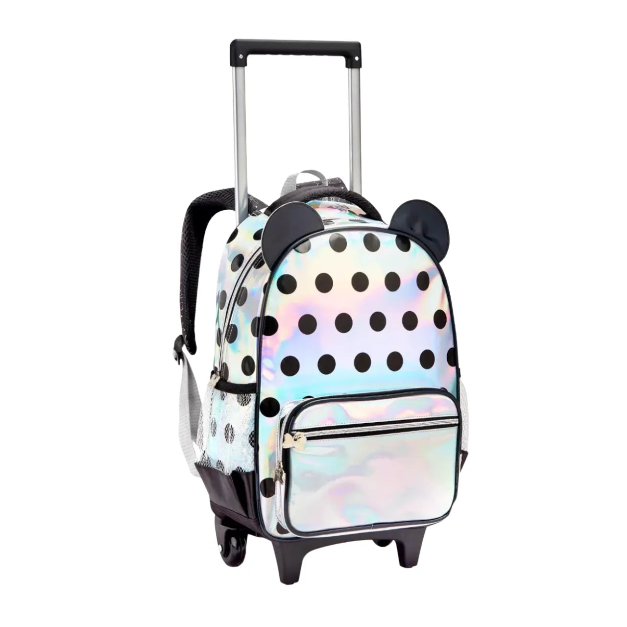 Kit Mochila de Rodas Holográfica com Lancheira e Estojo