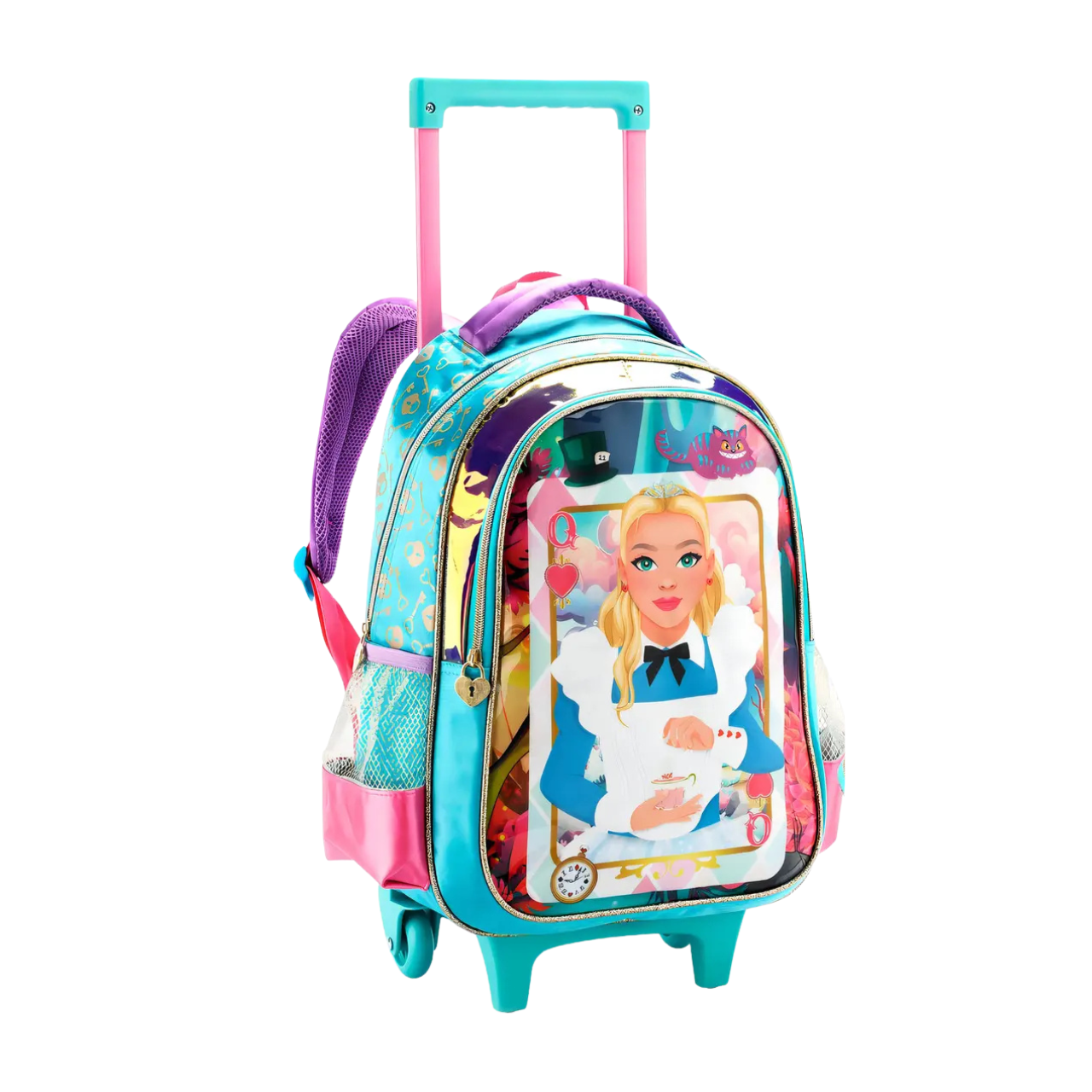 Kit Mochila de Rodas Alice Azul com Lancheira e Estojo