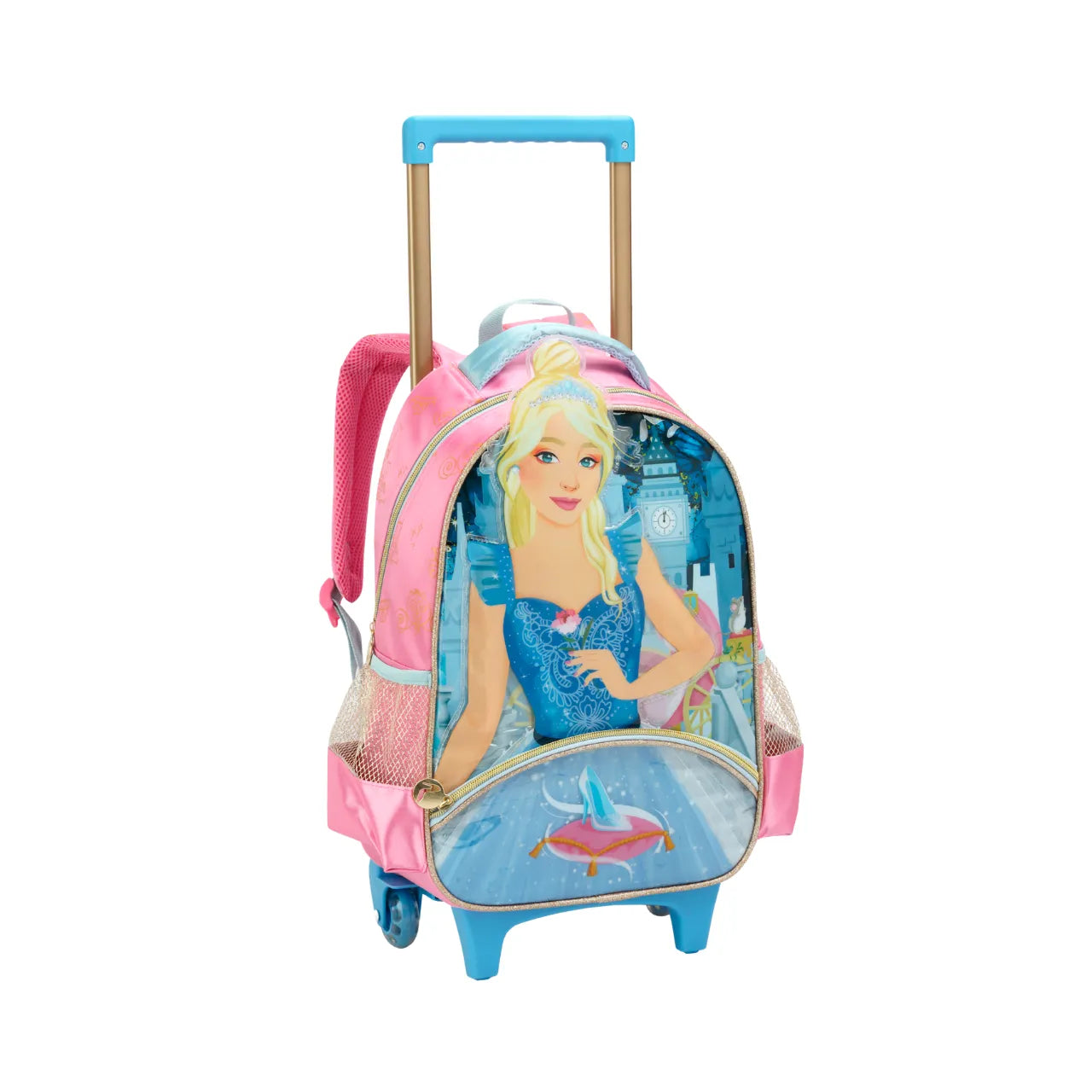 Kit Mochila de Rodas Princesa Azul com Lancheira e Estojo