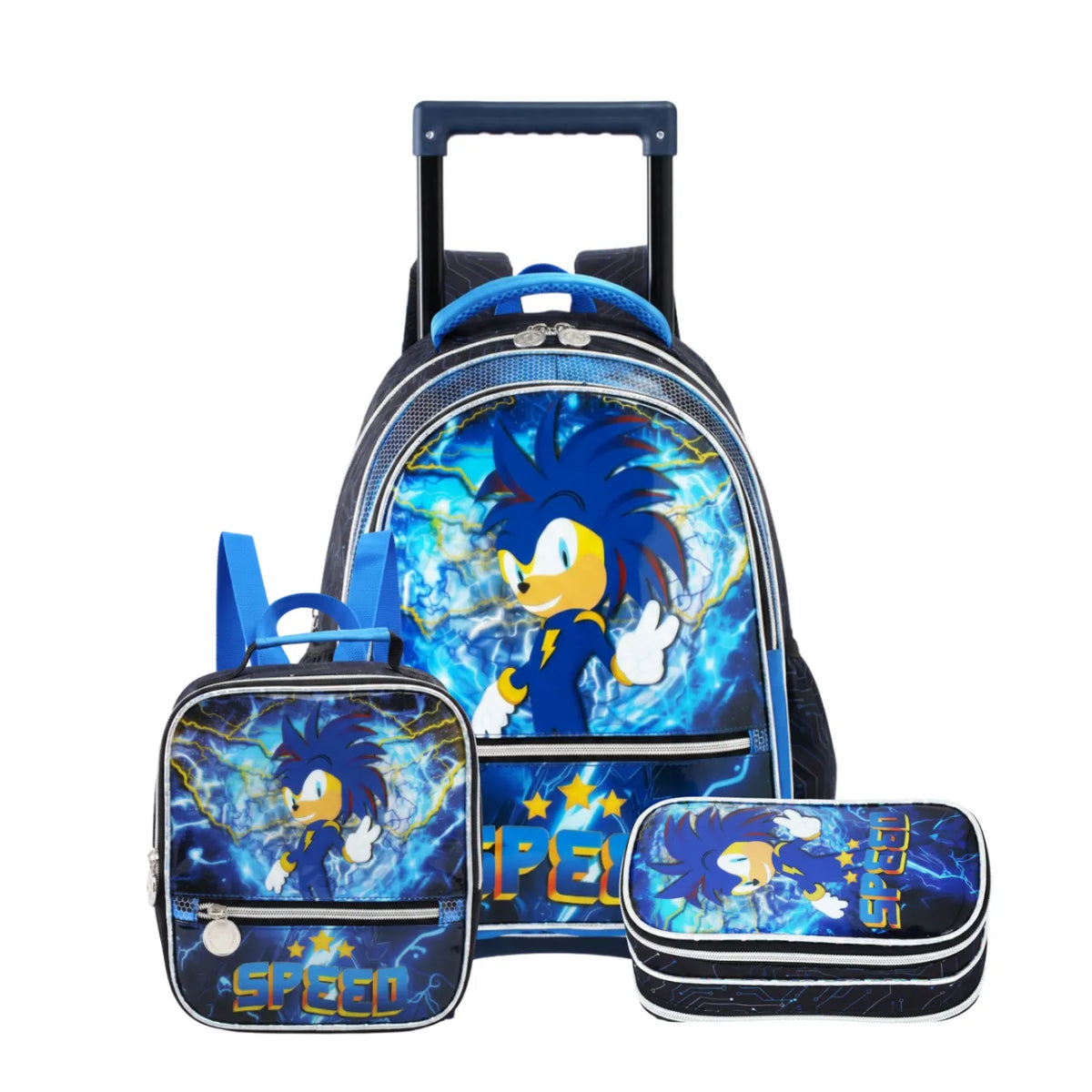 Kit Mochila de Rodas Speed Azul com Lancheira e Estojo