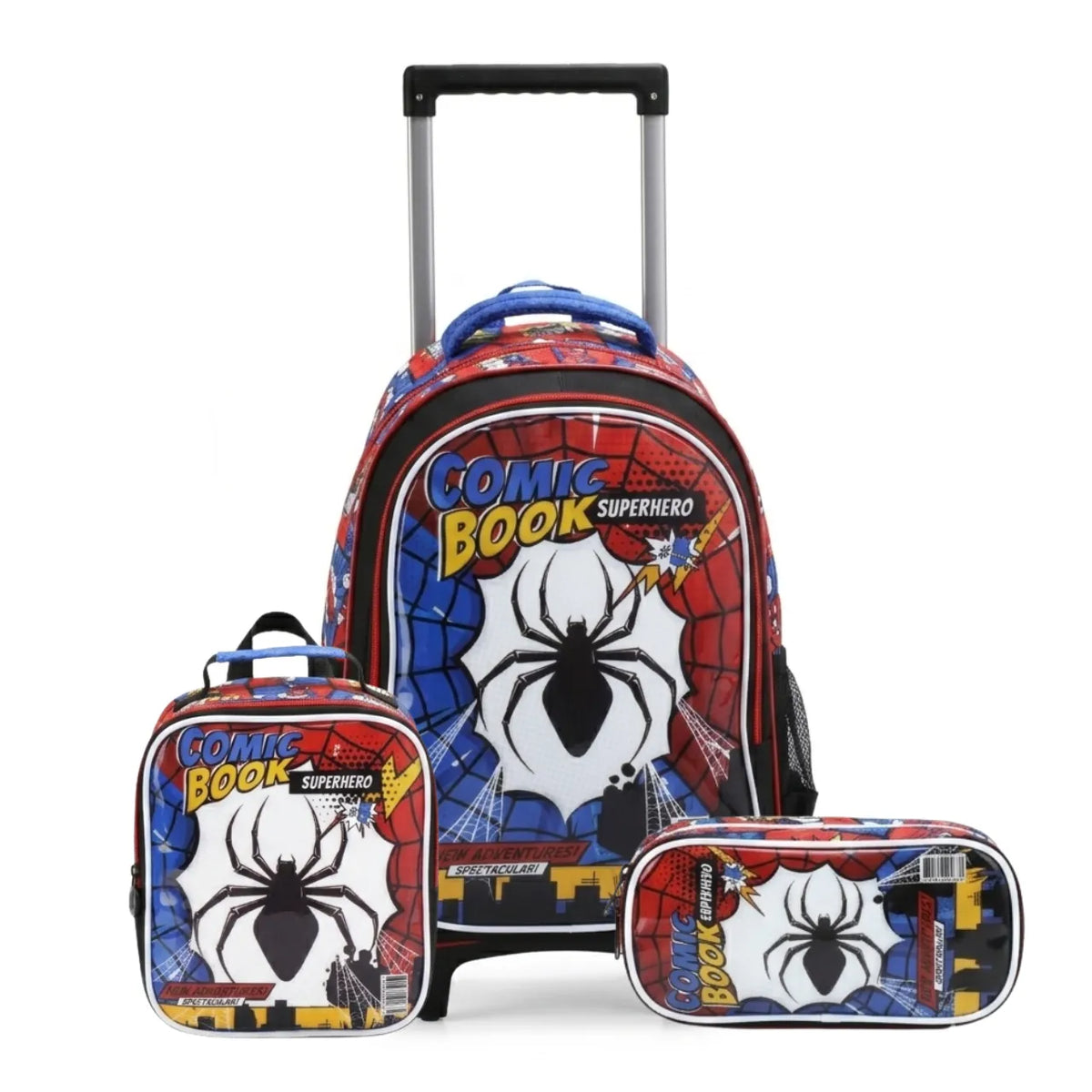 Kit Mochila de Rodas Super Hero Comic com Lancheira e Estojo