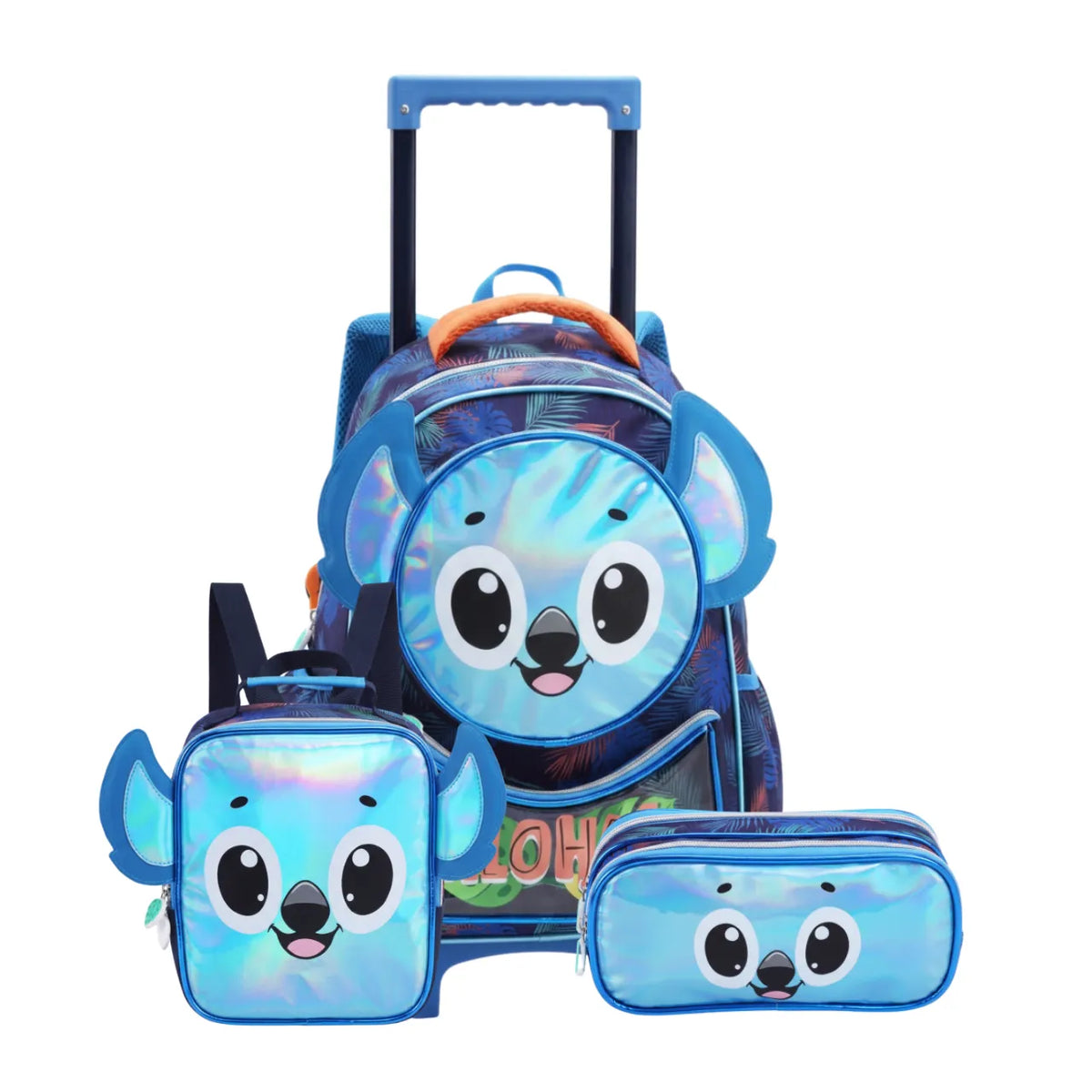 Kit Mochila de Rodas Aloha Azul com Lancheira e Estojo