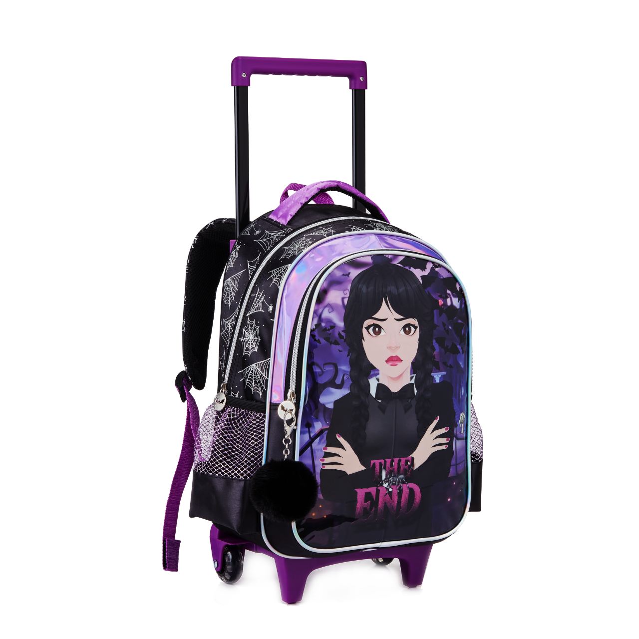 Kit Mochila de Rodas Wandinha Roxa com Lancheira e Estojo