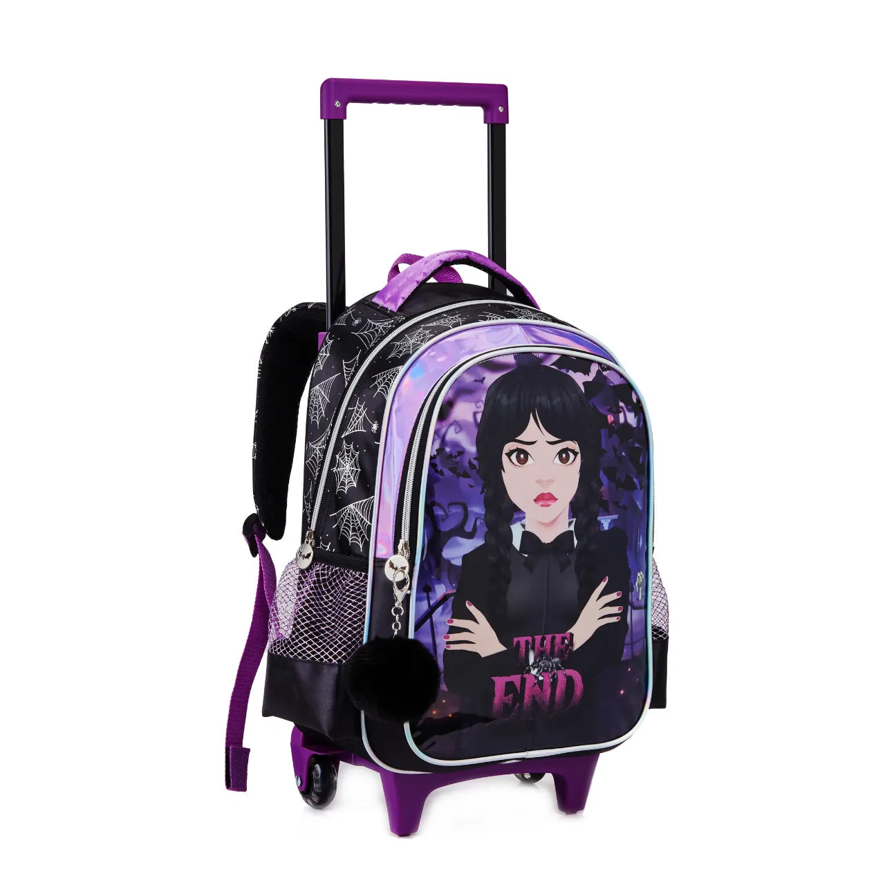 Kit Mochila de Rodas Wandinha Roxa com Lancheira e Estojo