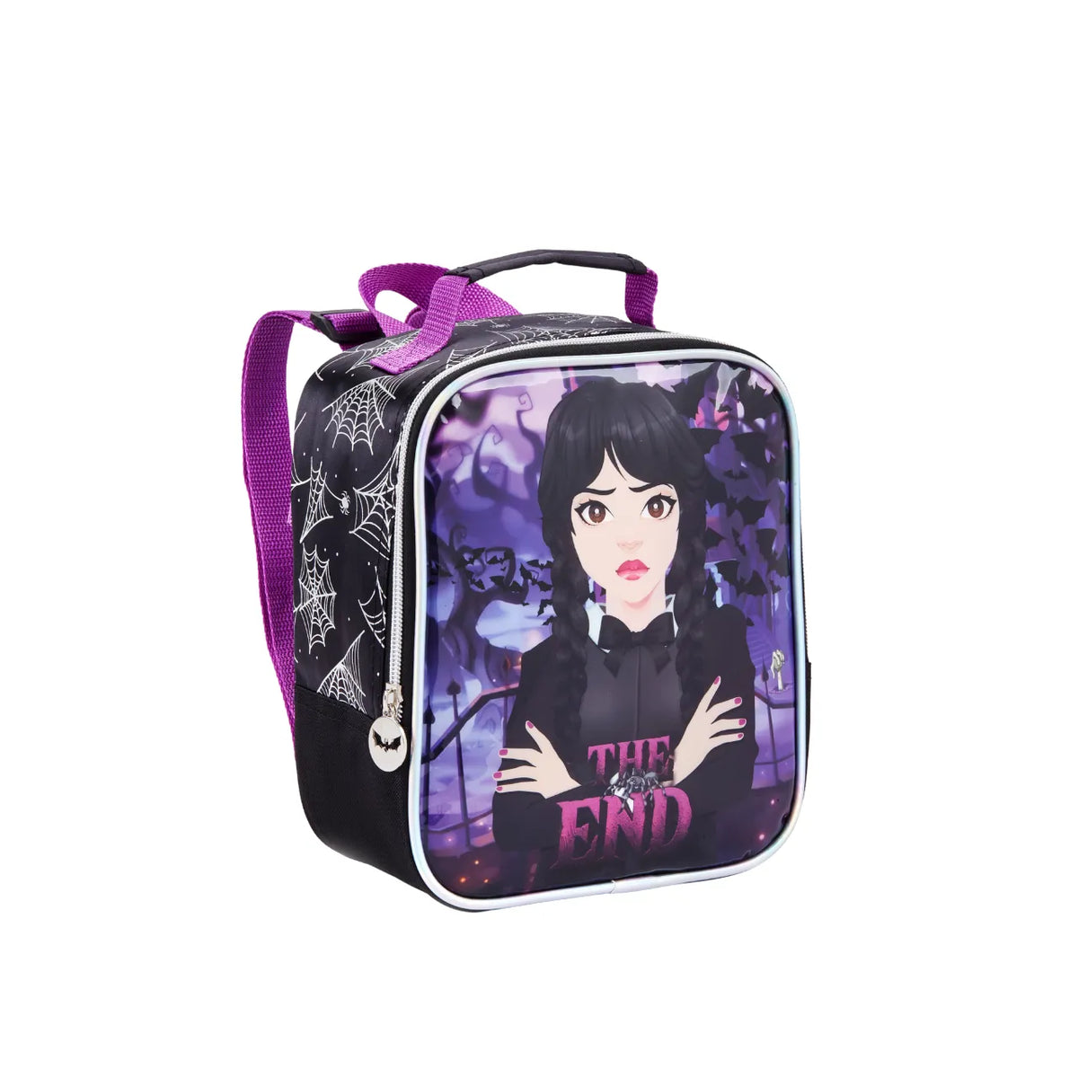 Kit Mochila de Rodas Wandinha Roxa com Lancheira e Estojo