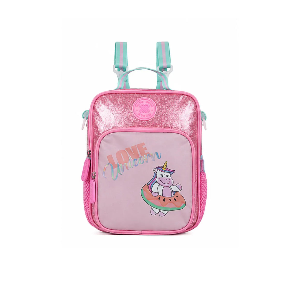 Kit Mochila de Rodas Love Unicorn com Lancheira e Estojo