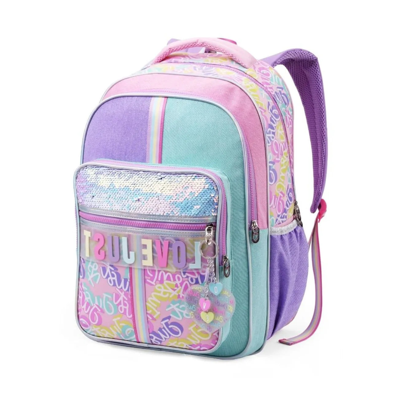 Mochila de Costas Love Just Rainbow Rosa Infantil Denlex
