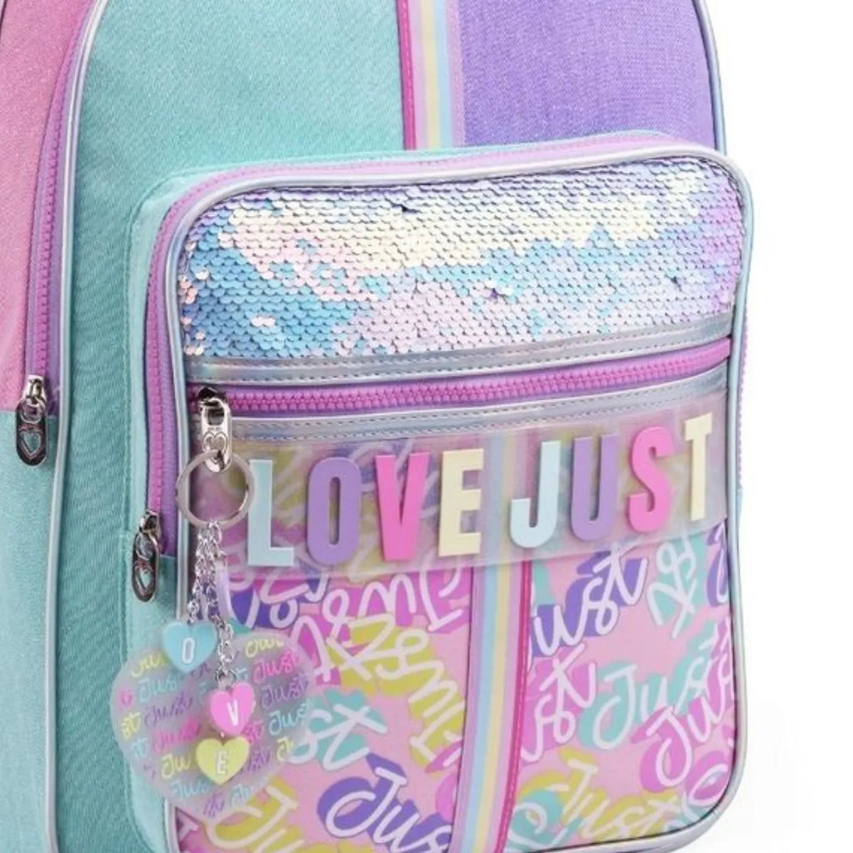 Mochila de Costas Love Just Rainbow Rosa Infantil Denlex