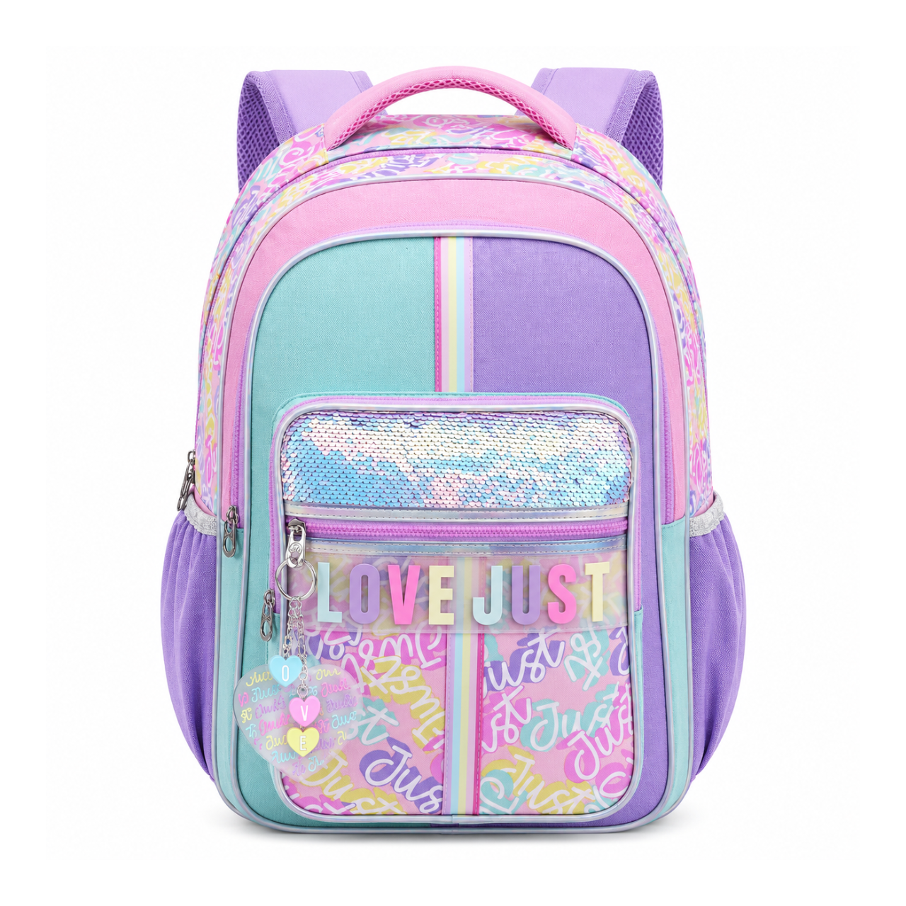 Mochila de Costas Love Just Rainbow Rosa Infantil Denlex