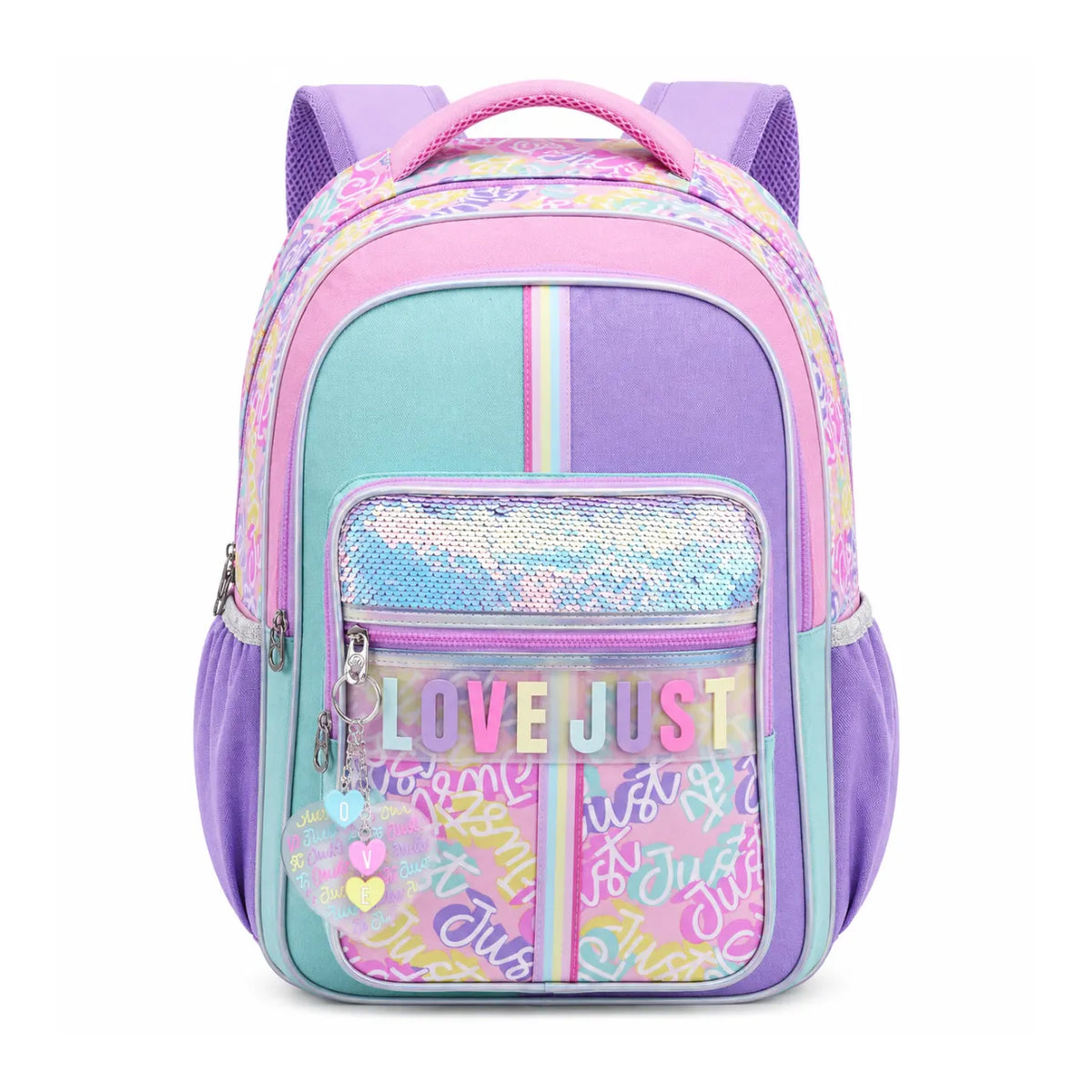 Mochila de Costas Love Just Rainbow Rosa Infantil Denlex