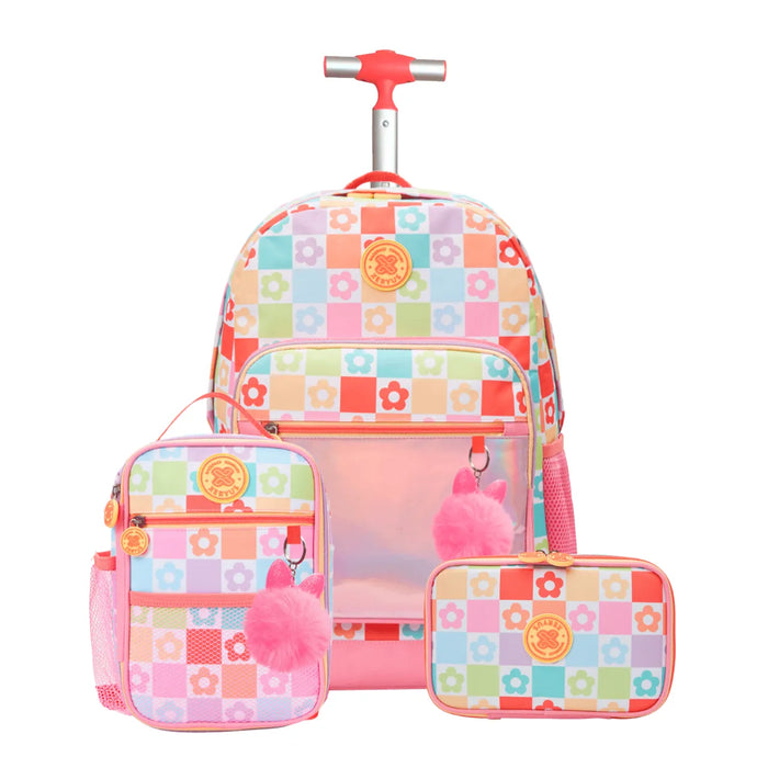 Kit Mochila de Rodinhas College Daisy com Lancheira e Estojo