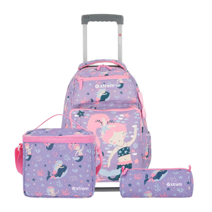 Kit Mochila de Rodas Sereia com Lancheira e Estojo