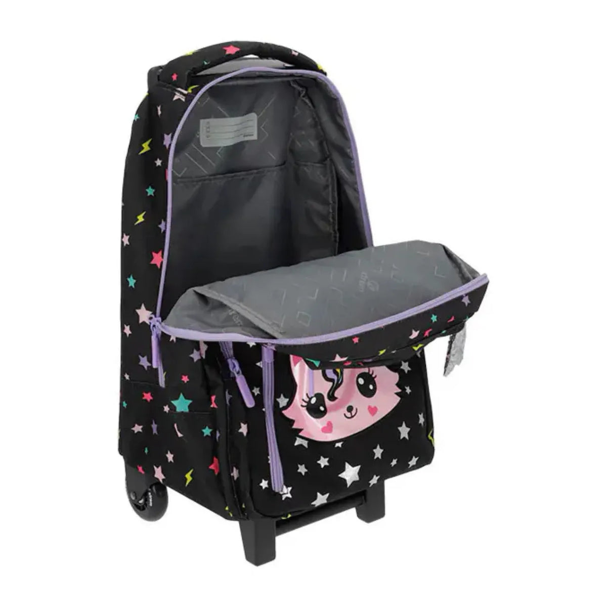 Kit Mochila de Rodas Gato Preto com Lancheira e Estojo