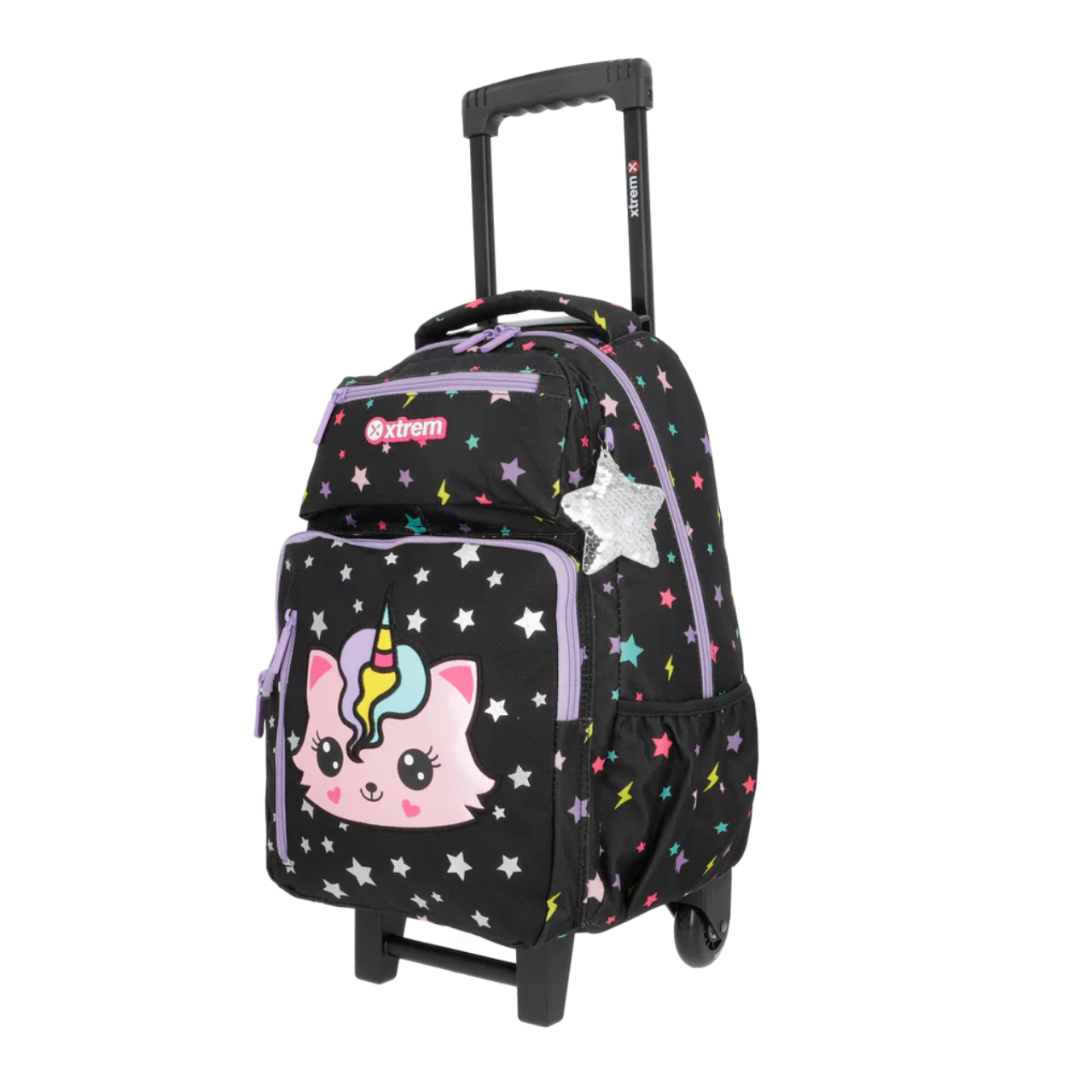 Kit Mochila de Rodas Gato Preto com Lancheira e Estojo