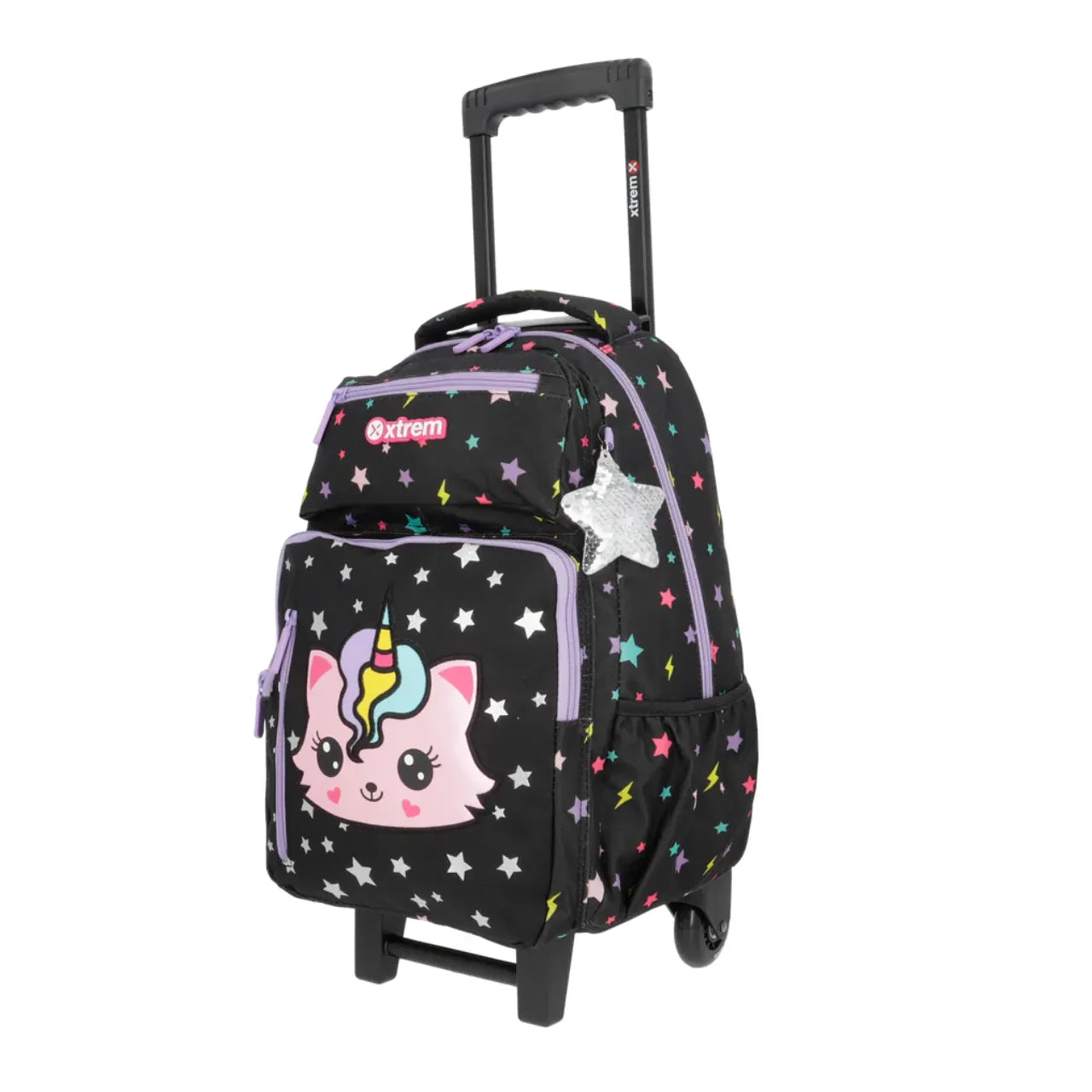 Kit Mochila de Rodas Gato Preto com Lancheira e Estojo