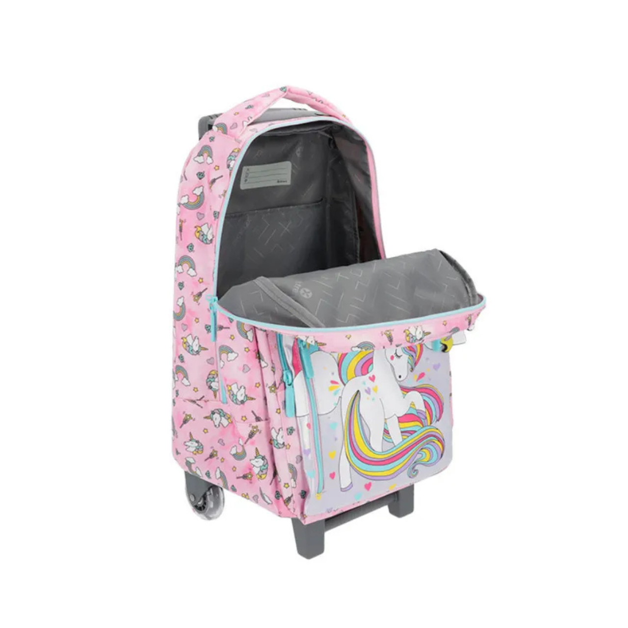 Kit Mochila de Rodas Unicórnio Rosa com Lancheira e Estojo