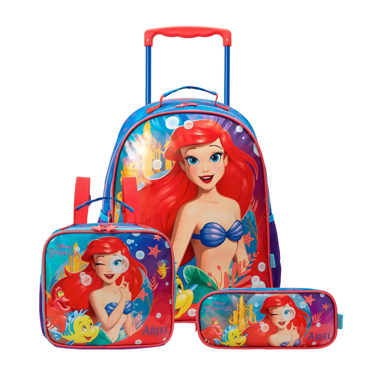 Kit Mochila de Rodas Ariel Azul com Lancheira e Estojo