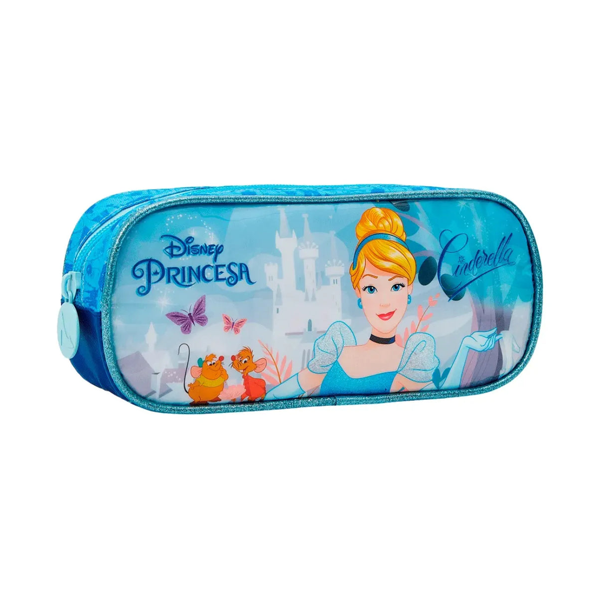 Kit Mochila de Rodas Cinderela Azul com Lancheira e Estojo
