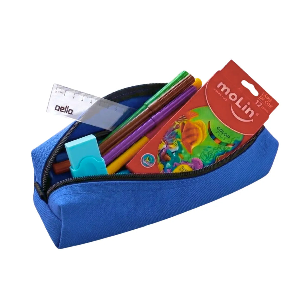 Kit Estojo Escolar Azul ACP com 6 Itens de Papelaria