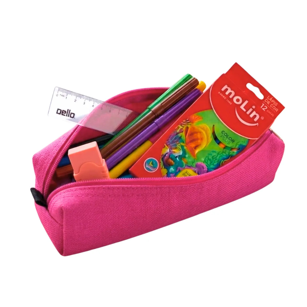 Kit Estojo Escolar Rosa ACP com 6 Itens de Papelaria