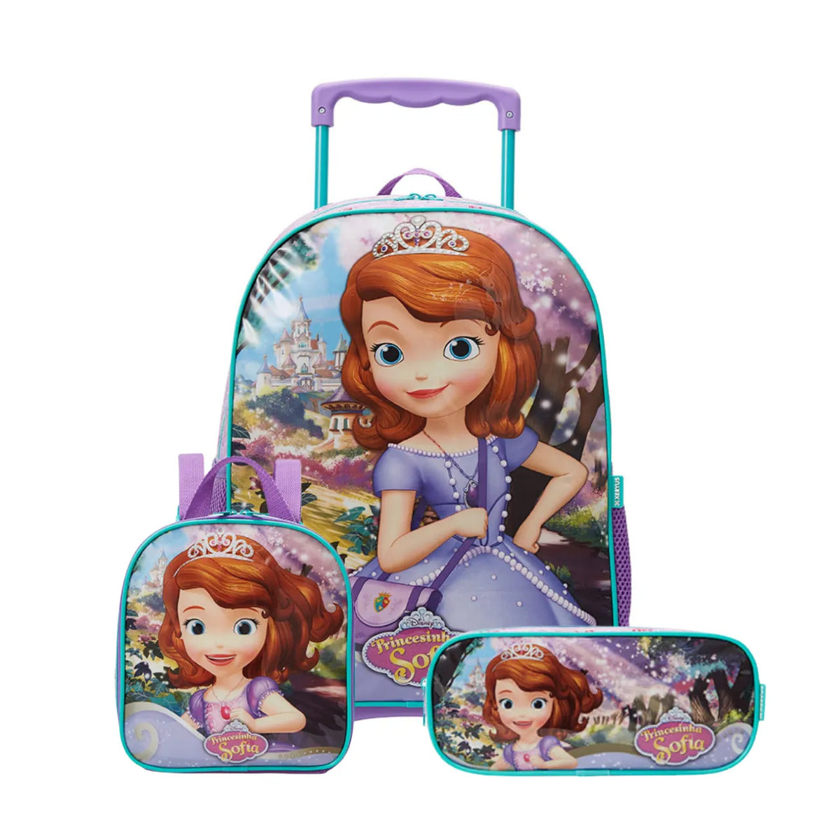 Kit Mochila de Rodas Princesinha Sofia com Lancheira e Estojo