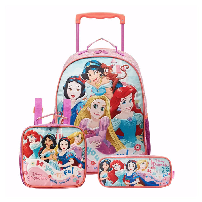 Kit Mochila de Rodas Princesas com Lancheira e Estojo