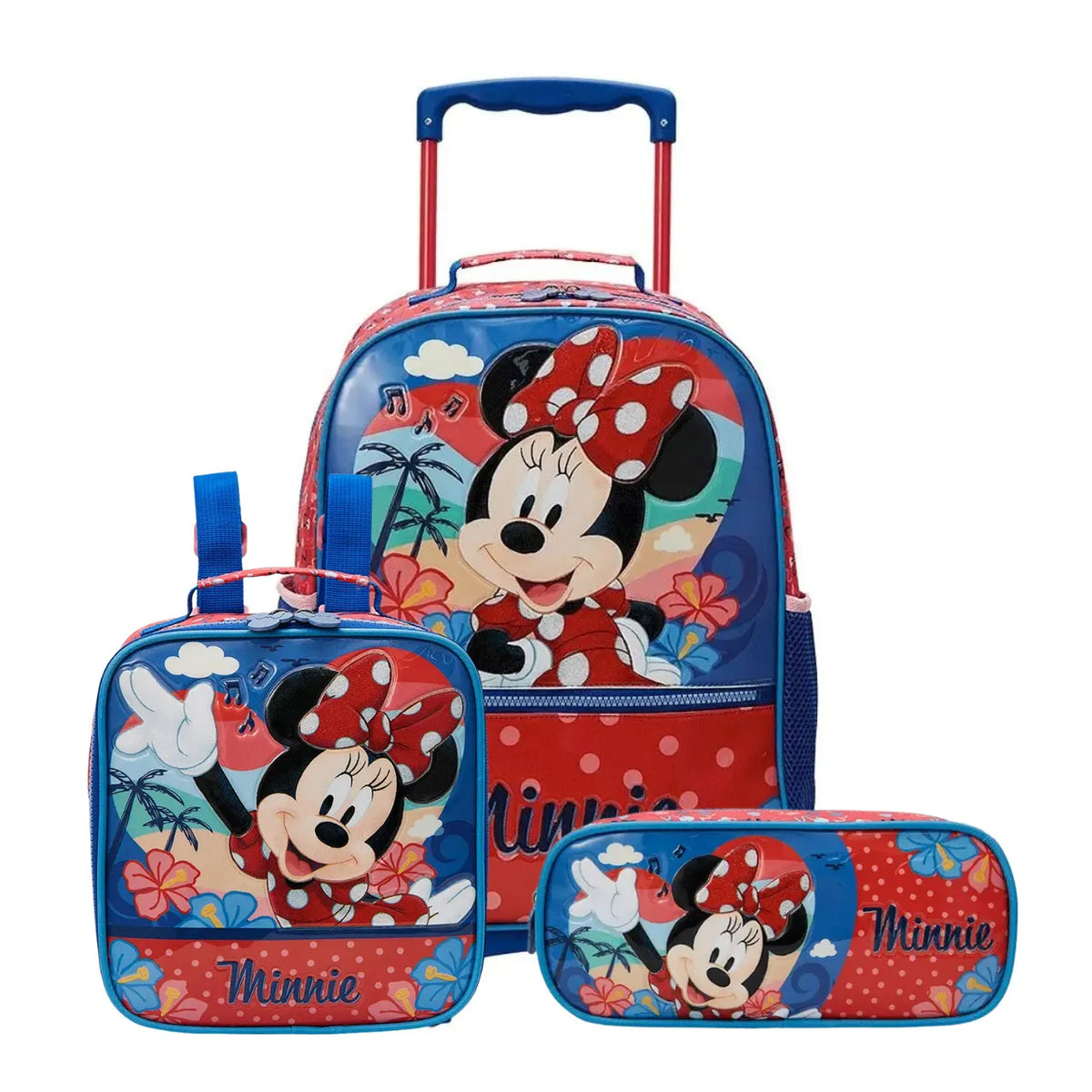 Kit Mochila de Rodas Minnie Azul com Lancheira e Estojo