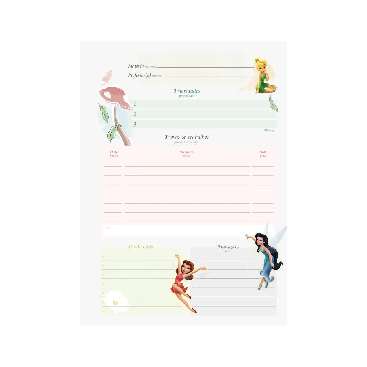 Caderno Universitário 10 Matérias 160 Folhas Fadas Disney Jandaia