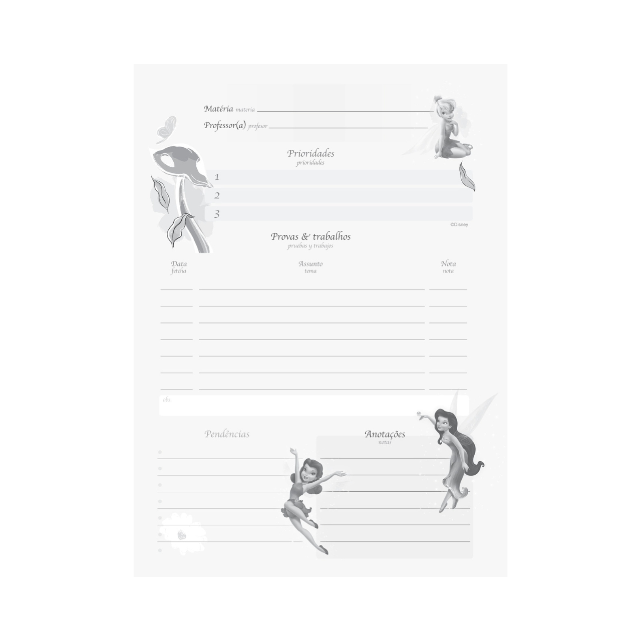 Caderno Fadas da Disney 80 Folhas Espiral Jandaia