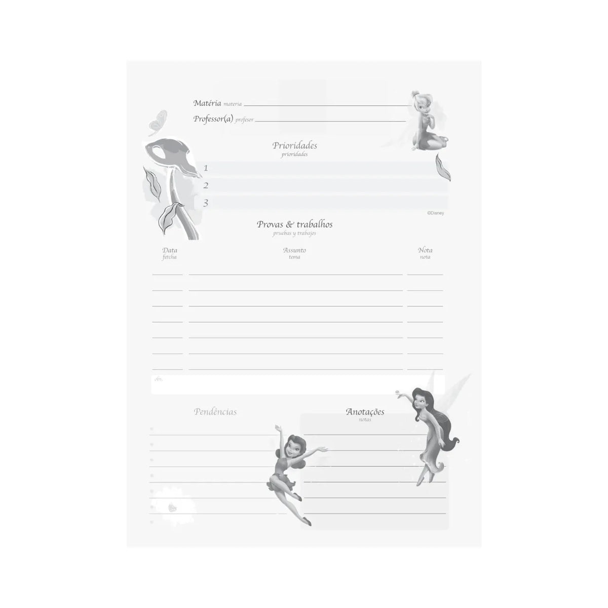 Caderno Disney Fairies 10 Matérias 160 Folhas Jandaia