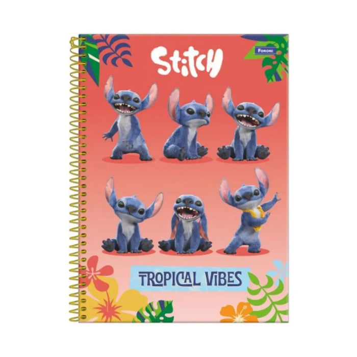 Caderno Stitch Tropical Vibes 10 Matérias 160 Folhas Foroni