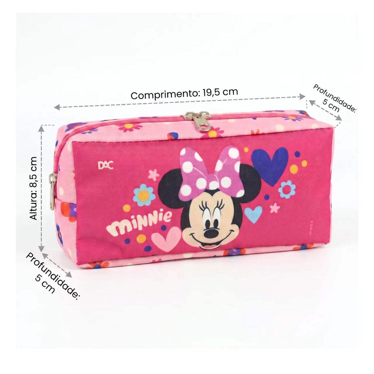 Estojo Escolar Minnie Tecido Rosa Dac