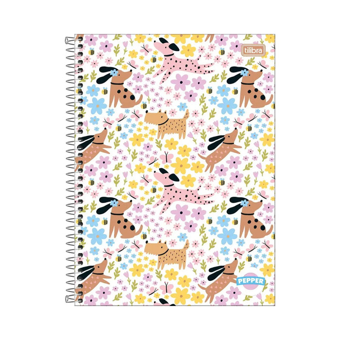 Caderno Dogs e Flores 12 Matérias 192 Folhas Tilibra Pepper
